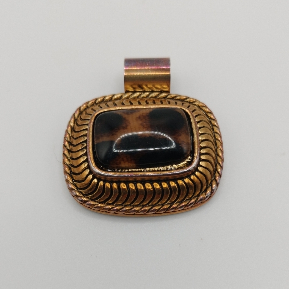 Women's Gold and Black Square Pendant Brown And Black Animal Pattern Leopard